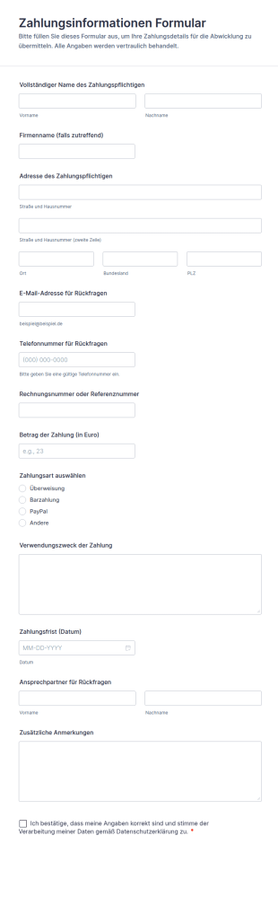 Zahlungsinformationen Formular