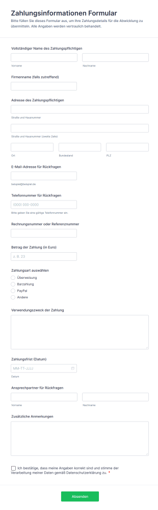 Zahlungsinformationen Formular
