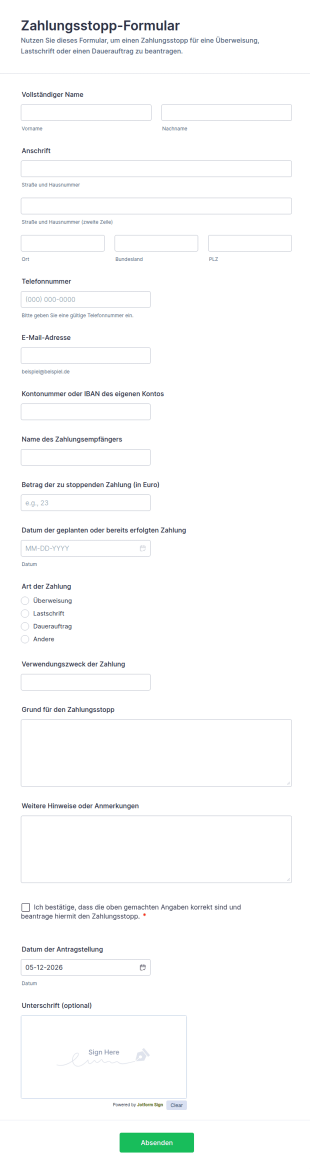 Zahlungsstopp Formular