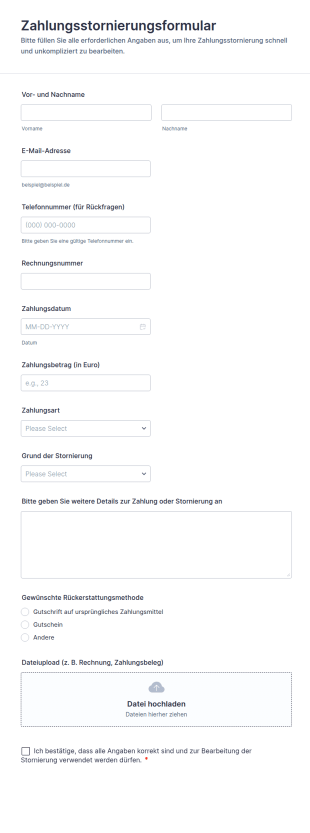 Zahlungsstornierungsformular