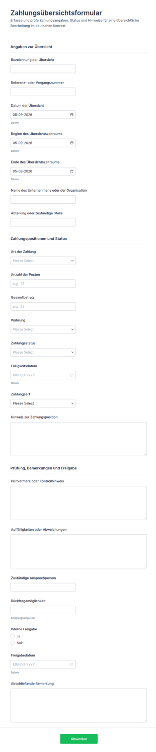 Zahlungszusammenfassung Formular