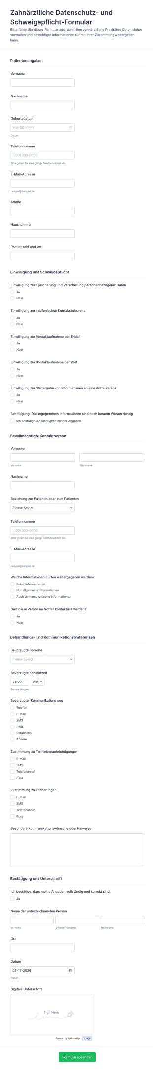 Zahnärztliche Datenschutz Und Einwilligungsformular