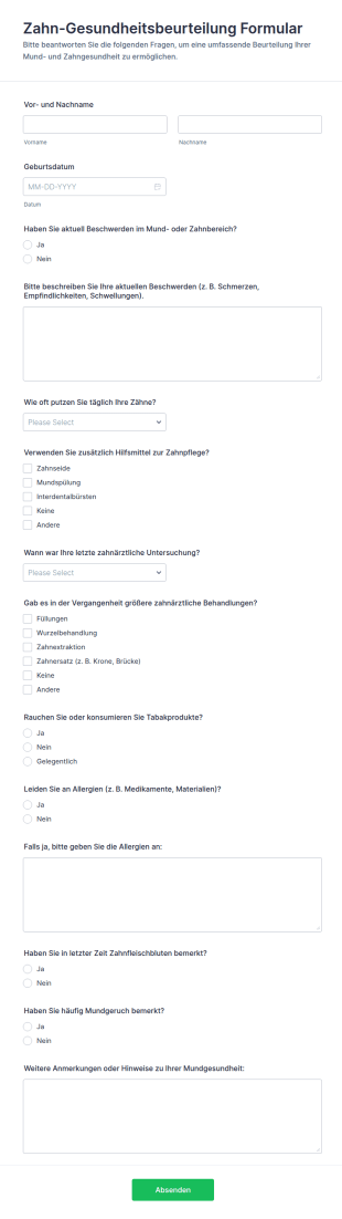 Zahnärztliche Gesundheitsbewertung Umfrage