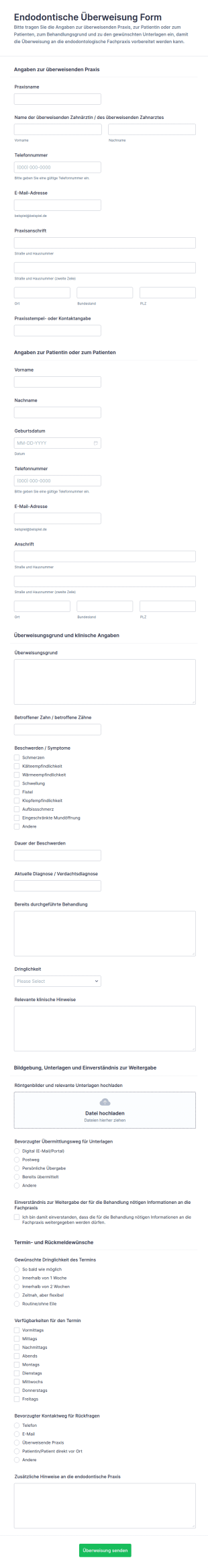 Zahnärztliche Überweisung Für Endodontie Fragebogen