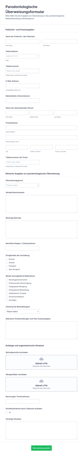 Zahnärztliche Überweisung Für Parodontologie Fragebogen