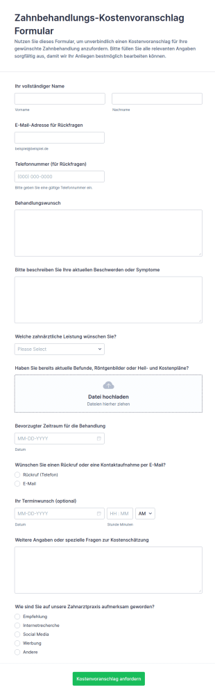 Zahnärztlicher Kostenvoranschlag Form