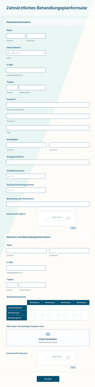 Zahnärztliches Behandlungsplanformular