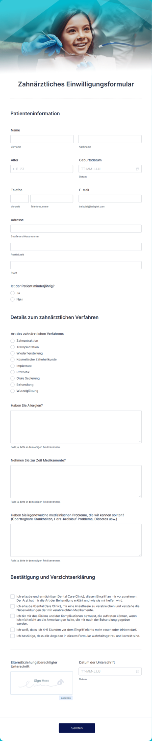 Zahnärztliches Einwilligungsformular