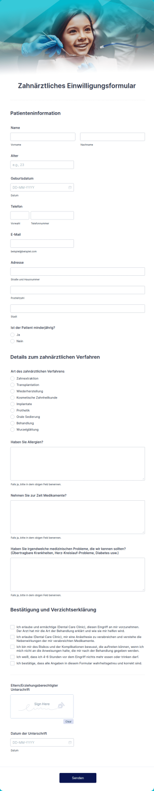 Zahnärztliches Einwilligungsformular