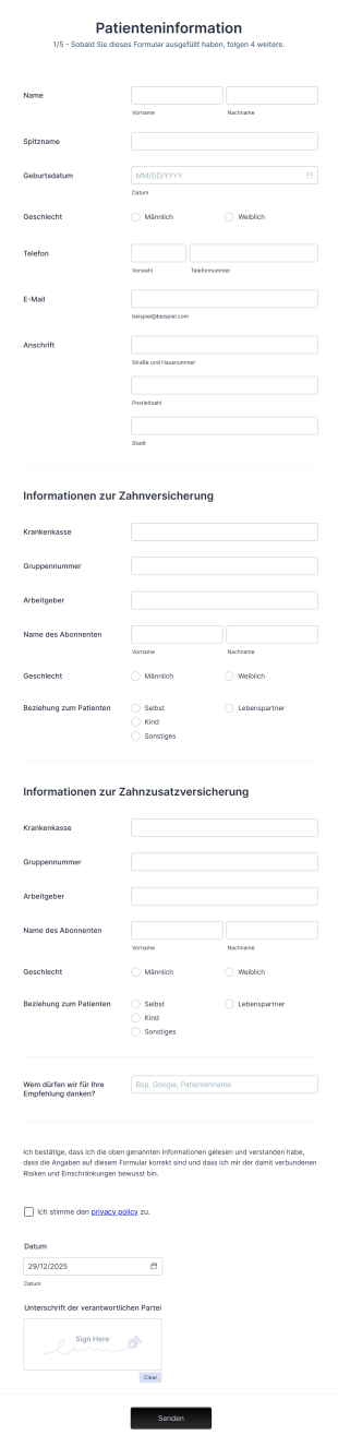 Zahnärztliches Patienteninformationsformular
