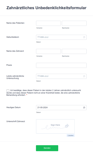 Zahnärztliches Unbedenklichkeitsformular
