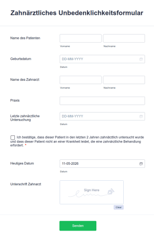 Zahnärztliches Unbedenklichkeitsformular