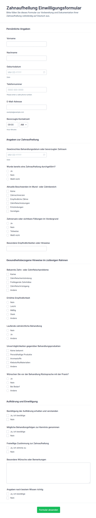 Zahnaufhellungs Einwilligungsformular