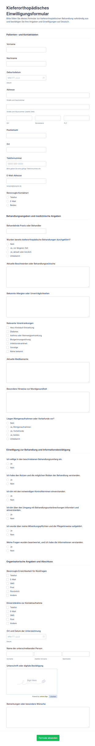 Zahnspangen Informations Und Einwilligungsformular