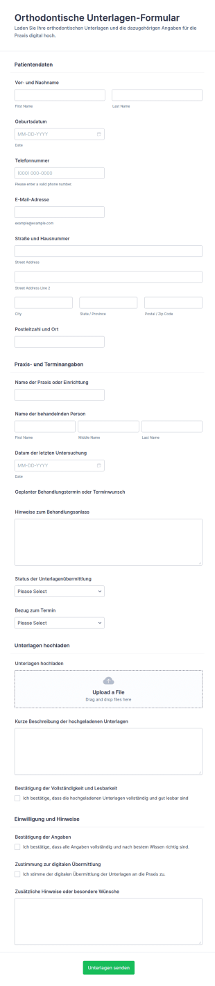 Zahnspangen Patientenaufnahmeformular
