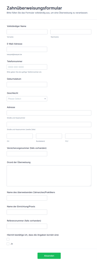 Zahnüberweisungsformular