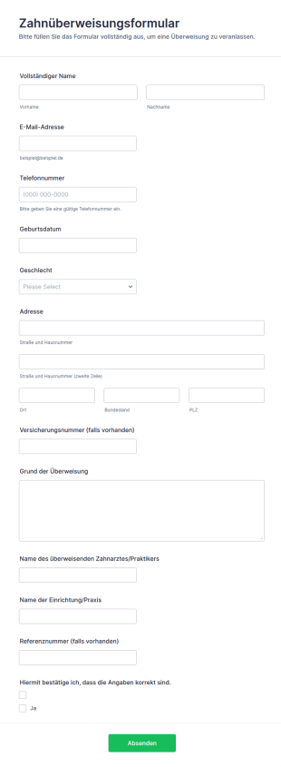 Zahnüberweisungsformular