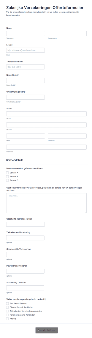 Zakelijke Verzekeringen Offerteformulier
