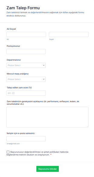 Zam Talep Form Şablonu