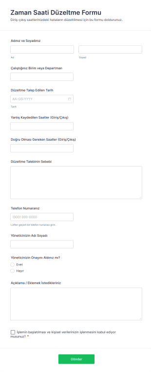 Zaman Saati Düzeltme Form Şablonu