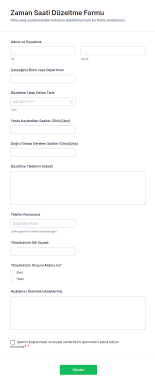 Zaman Saati Düzeltme Form Şablonu