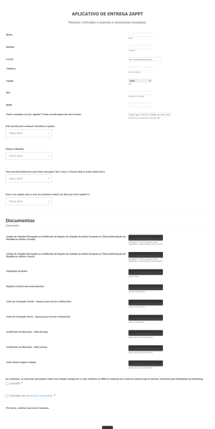 Zappt Registo De Estafeta Form Template
