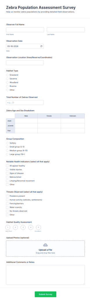 Zebra Population Assessment Survey Form Template