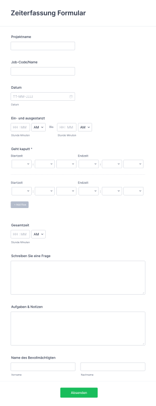 Zeiterfassung Formular Form Template