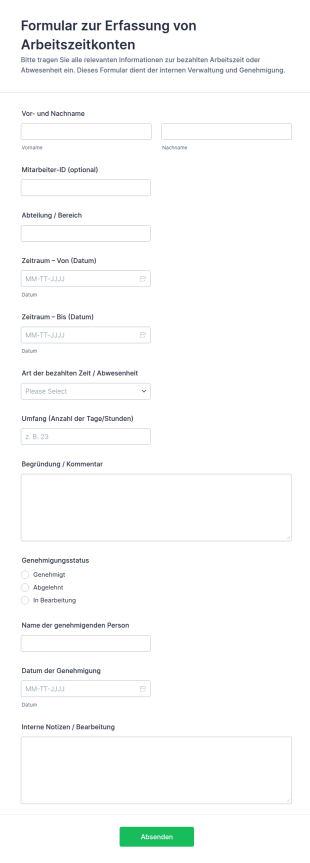 Zeiterfassung Für Arbeitsstunden Formular 🕒