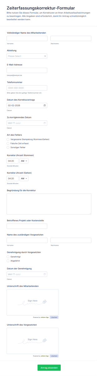 Zeiterfassungskorrektur Formular