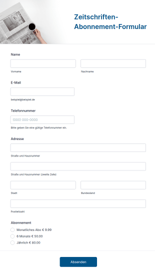 Zeitschriften Abonnement Formular
