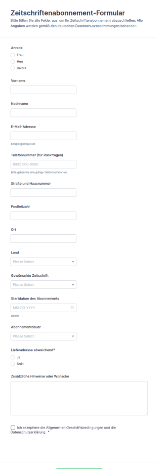 Zeitschriftenabonnement Formular
