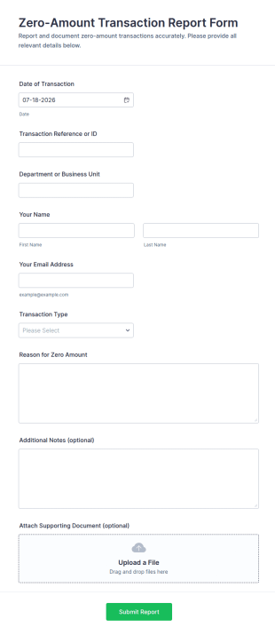 Zero Amount Transaction Report Form Template