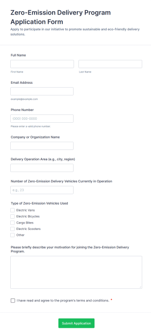 Zero Emission Delivery Program Application Form Form Template