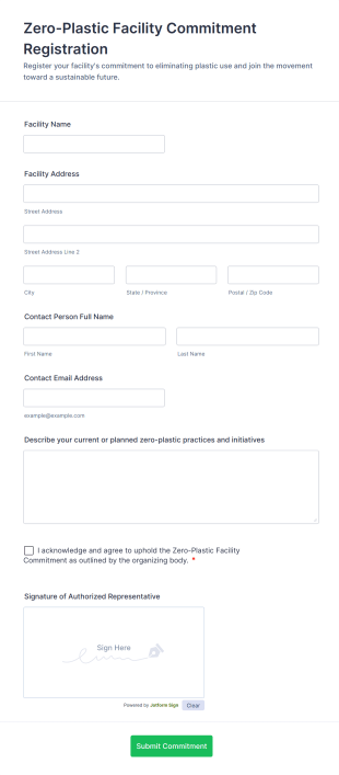 Zero Plastic Facility Commitment Registration Form Template