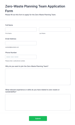 Zero Waste Planning Team Application Form Form Template