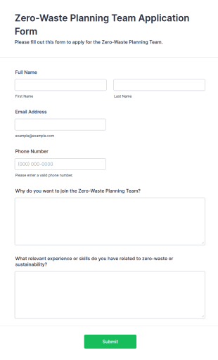 Zero Waste Planning Team Application Form Template