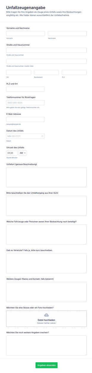 Zeugen Erklärung Unfall Form