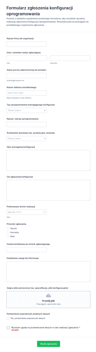 Zgłoszenie Konfiguracji Oprogramowania