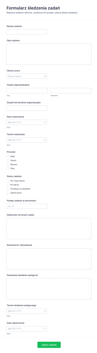 Zgłoszenie śledzenia Zadań