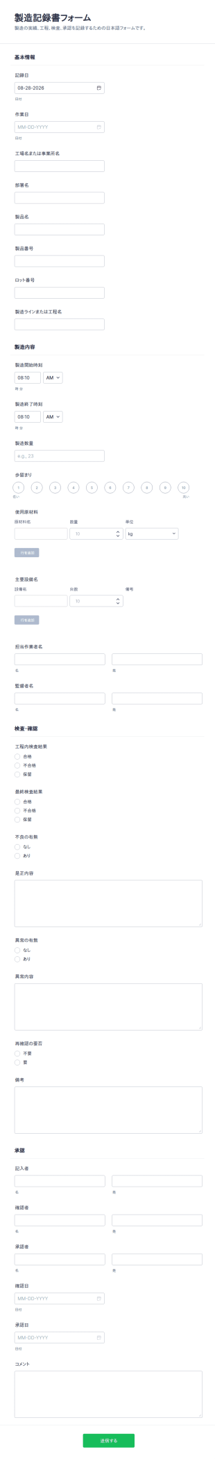 製造記録書 チェックリスト
