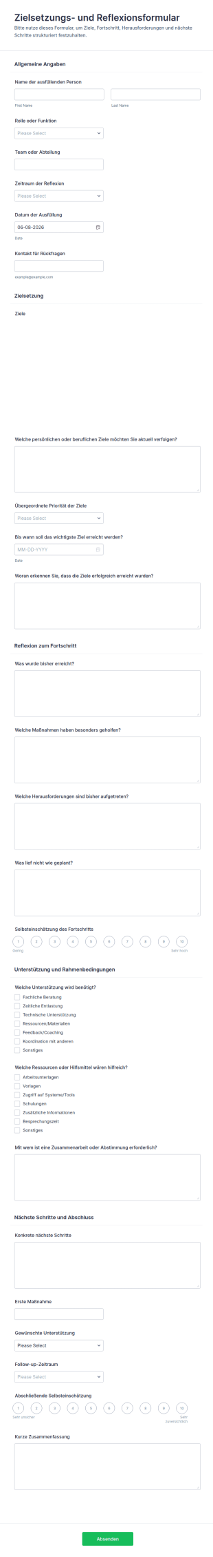 Zielsetzungs Reflexionsbogen Für Die Persönliche Entwicklung
