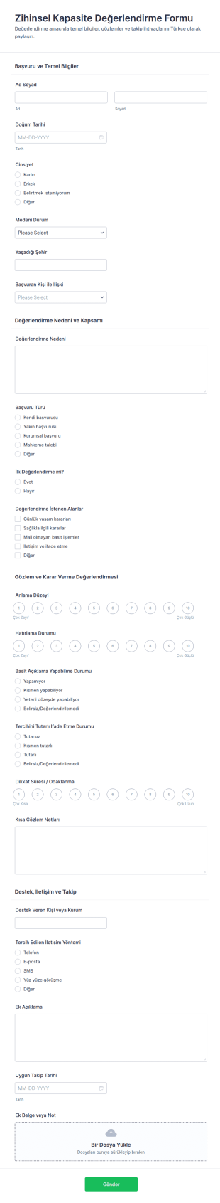 Zihinsel Yetenek Değerlendirme Anketi Form Şablonu