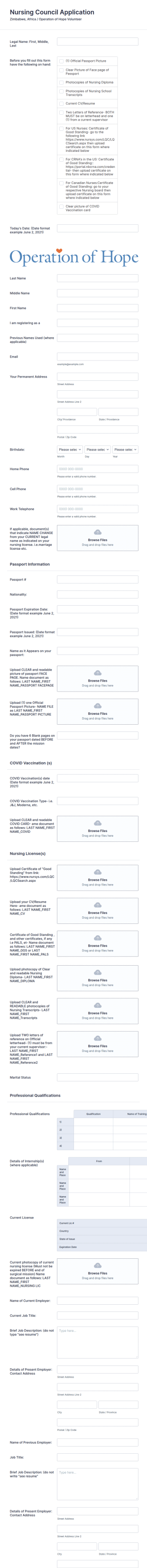 Zimbabwe Nursing Application Form Template