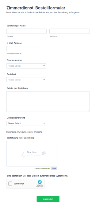 Zimmerdienst Bestellformular