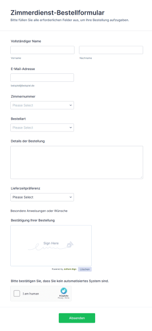 Zimmerdienst Bestellformular