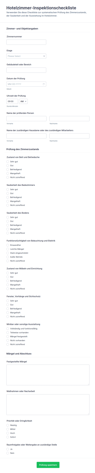 Zimmerprüfungs Checkliste