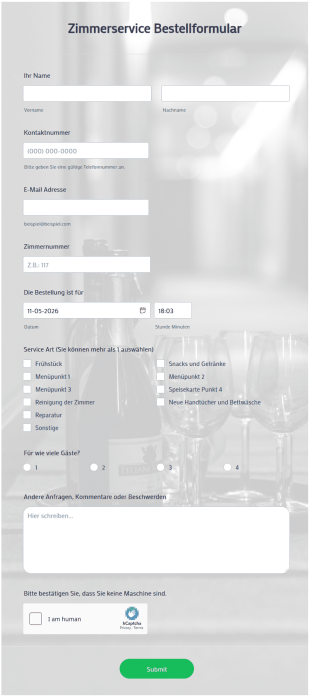 Zimmerservice Bestellformular