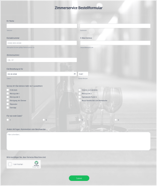 Zimmerservice Bestellformular Form Template