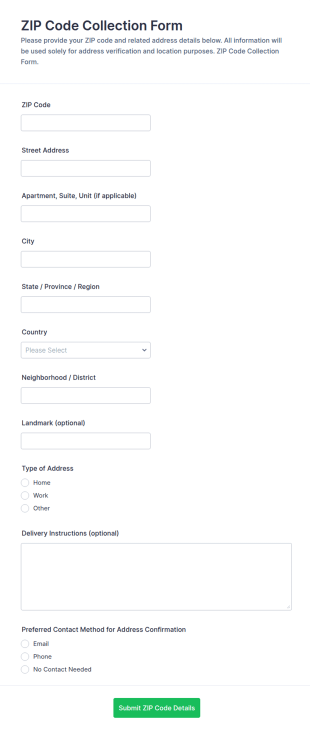 ZIP Code Collection Form Template